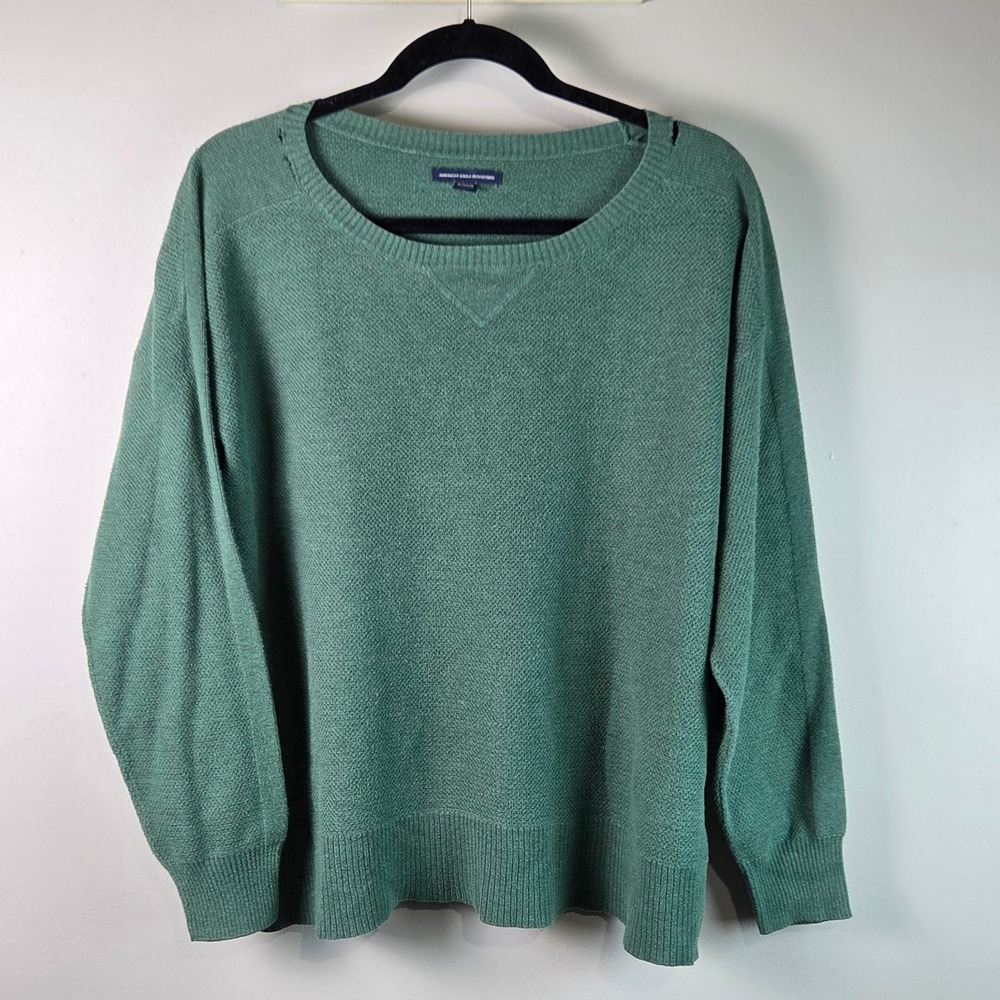 American Eagle Sweater Womens XL Green Fair Textured Knit Pullover 4056282299